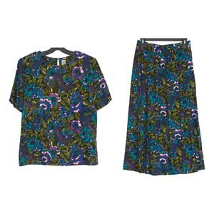 Vintage 90s Maxi Skirt Set Dark Floral Paisley Cottagecore Grandmacore Boho 10